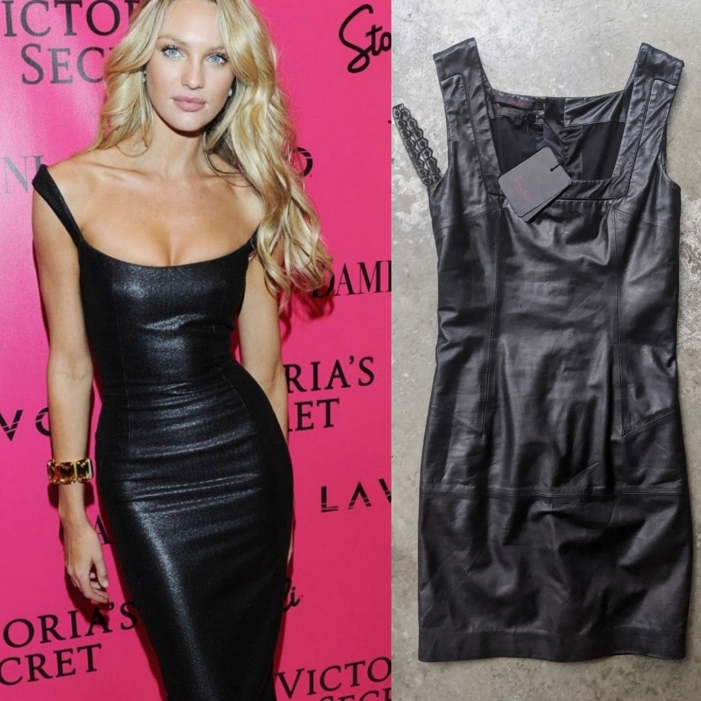 Nwt L'Wren Scott VMA Met Gala black leather mini dress it 40 4